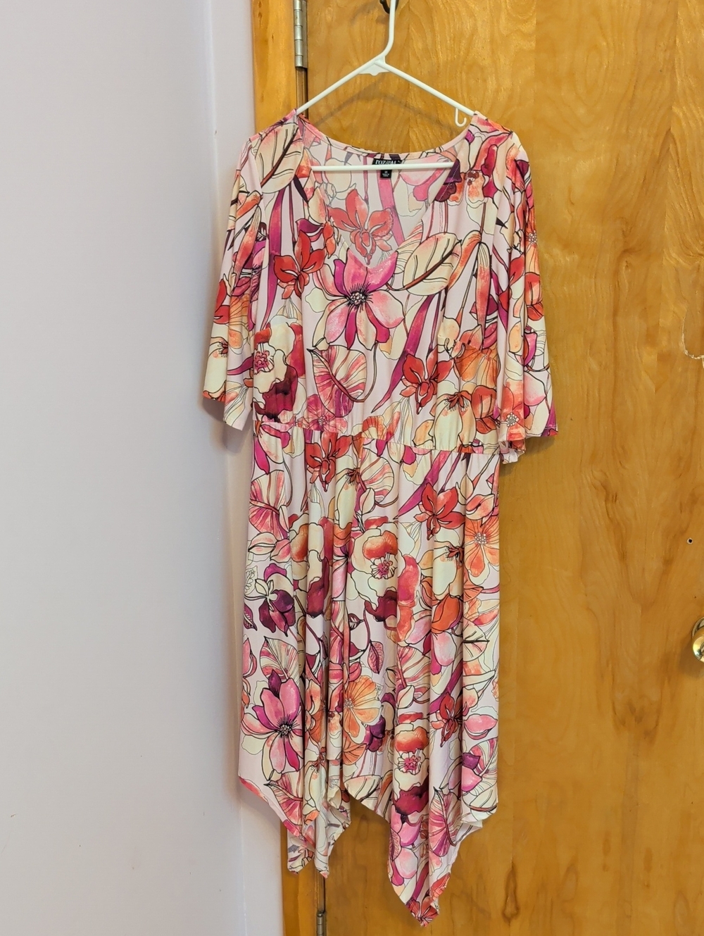 Roz & Ali Pink Multi Floral Midi Dress with Handkerchief Hem